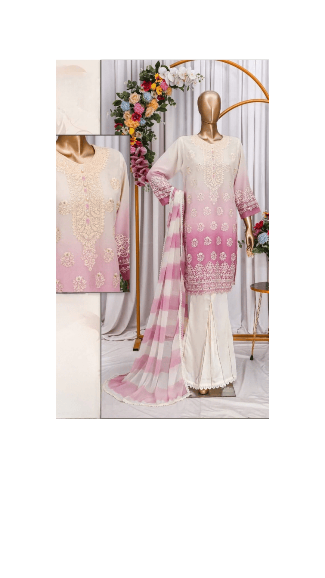 Elegant Floral Embroidered Garara