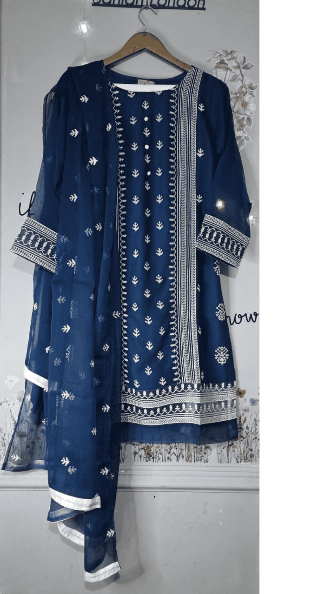 Elegant Lace Details Blue Chiffon Dress